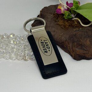 Genuine Land Rover Car Key Chain/Holder - Stainless Steel & Black Leather - New